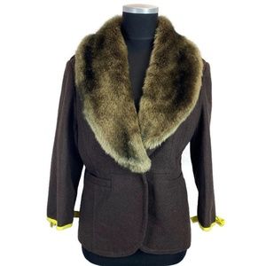 DEPT Brown Faux Fur Collar Jacket w/Paisley Back M